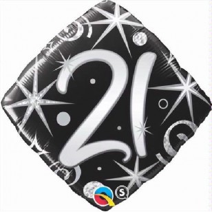 Black Elegant Swirls & Sparkles 21st Birthday Balloon